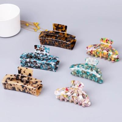 China 2022 Decoration Hair Claw Square Tortoiseshell Acetate Leopard Hair Claws Big Clip For Women Hairpins Bow Hair Clips Claw for sale