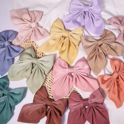 China Decoration Kids Hair Accessories Bow Hairpins Solid Color Soft Bowknot Hair Clips For Girls Satin Butterfly Barrettes Hair Clips for sale