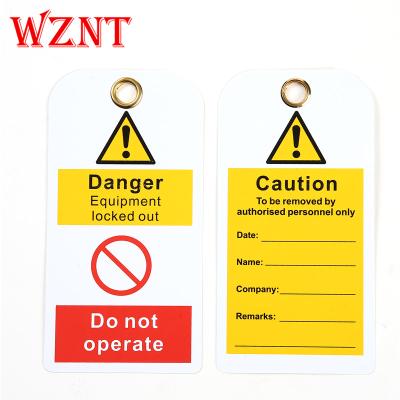 China Yellow NT-T01 PVC OEM OSHA Caution Hazard Safety Sign, Lockout Tagout Tags, PVC Plastic Sealed Caution Labels for sale