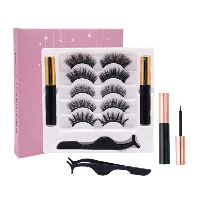 China Natural Soft Liquid Eyeliner Five Magnet False Eyelash Set Magnetic Lashes With Tweezers And Eyeliner for sale