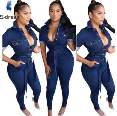 China QUICK DRY Denim Overalls Ladies Jeans Rompers Women Casual Overall Playsuit Female With Pocket C12887 for sale