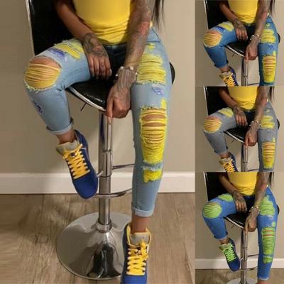 China Breathable newcomers ripped high waisted jeans women skinny jeans pants plus size womens jeans fall 2021 women denim panties for sale