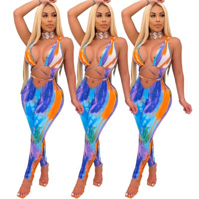 China Bodycon 2021 Hot Selling QUICK DRY Dye Tie Dye Print Jumpsuit Gym Romper Women Overalls for sale