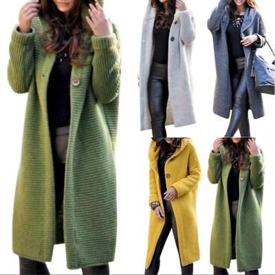 China 2021 Anti-wrinkle fashion fall autumn winter knitted cardigan hooded ladies jacket women's long coat sweaters for sale