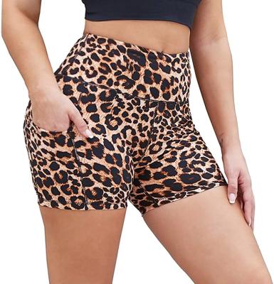 China Factory price QUICK DRY Custom logo spandex women leopard plus size biker shorts with pockets for workout for sale