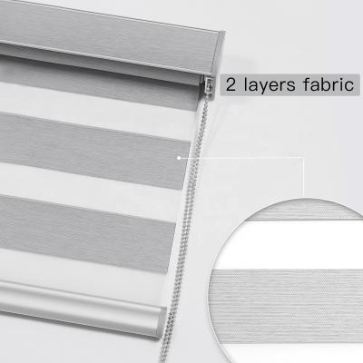 China 2 Layers Day And Night Google Wifi Control Zebra Roller Shade Blackout Polyester Fabric Shades for sale