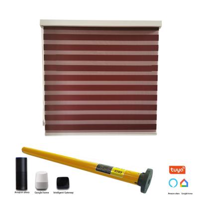 China 2 Layer Motorized Blackout Zebra Shades Electric Remote Zebra Blinds AC DC Roller Rainbow Blinds for sale