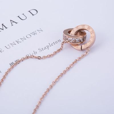 China New European and American titanium steel luxury durable wholesale fashion double ring gold diamond clavicle chain necklace jewelry for sale