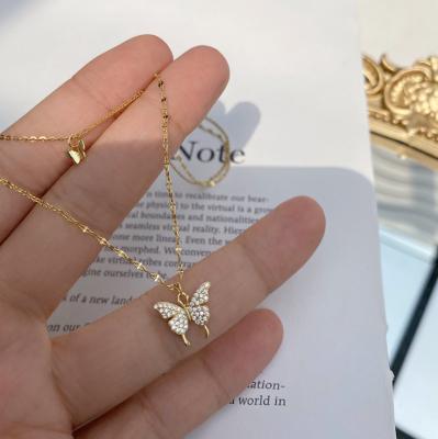 China New Diamond Butterfly Double Zodiac Simple Design Clavicle Necklace Jewelry Durable Korean Instant Necklace Women for sale