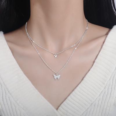 China 2021 Goods Women's Butterfly Double Chain Fashionable Geometric Gold European and American Design Single Chain Necklace for sale