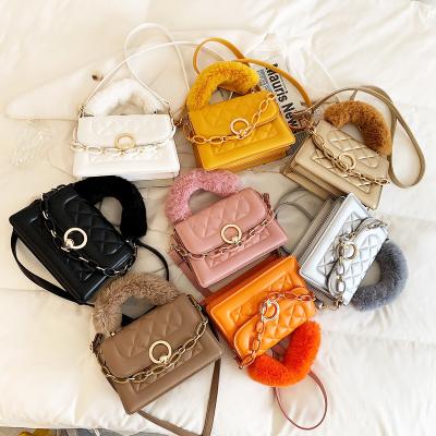 China Fashion 2021 Autumn Designer Female Fur Handbag Quilted Luxury Cross - Body Handbags For Women Handbags Ladies Purse for sale