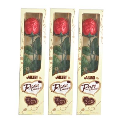 China Valentine bulk chocolate wholesale hollow milk chocolate rose in box hollow milk chocolate rose for sale