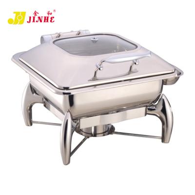 China JINHE Electric Copper Non-Stick Price Stove Buffet Stainless Steel Electric Chafing Dish With Glass Lid for sale