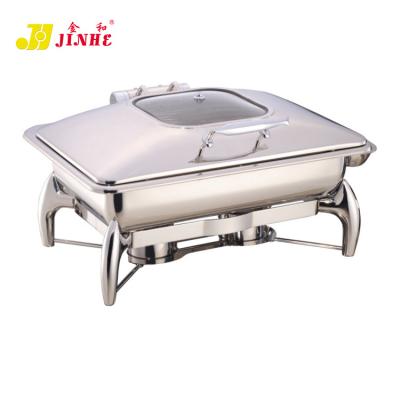 China JINHE Non-Stick Hotel Serving Stainless Steel Electric Heater Food Warmer Rotating Chafing Dish for sale