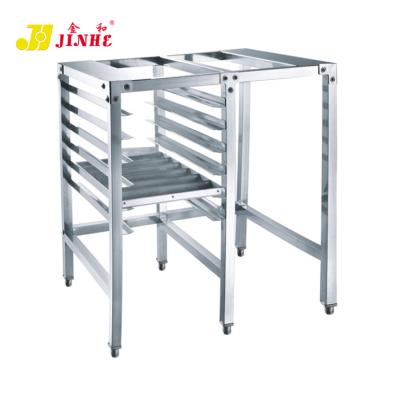 China JINHE Classic Restaurant Metal Food Rack Trolley 3 Tier Bakery Cart Wheel for Buffet Tray for sale