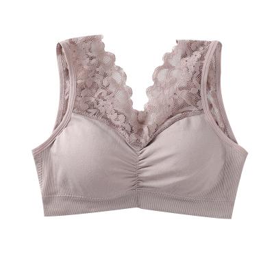 China Hot Selling Seamless The Most Popular Lady Sports Girl's Seamless Underwear V-Neck Wireless Lace Chest Bra For Women for sale