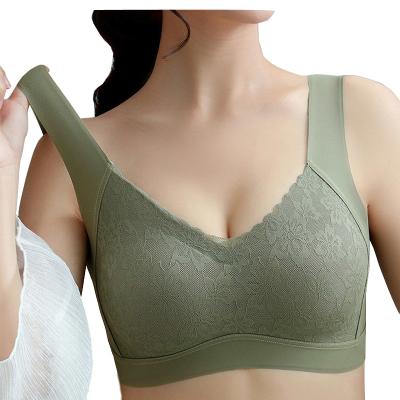 China Hot Selling Seamless Wireless Lace Embroidered Traceless Wirefreee Backless Bra W-Neck Sleep Bra For Women for sale