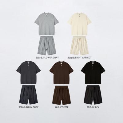 China 2022 Summer 260G QUICK DRY heavy waffle T-shirt shorts set European and American brand couples fashion niche short sleeved set for sale