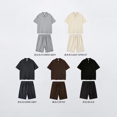 China 2022 summer QUICK DRY European and American new 260G all-match waffle lapel shorts T-shirt loose set for sale