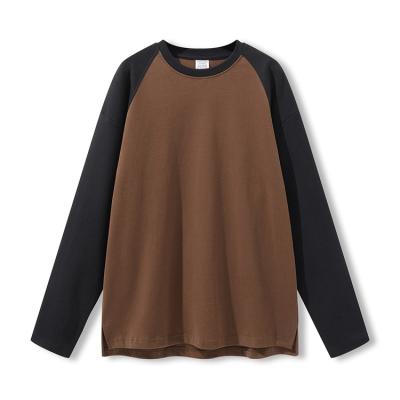 China 2022 QUICK DRY autumn and winter style contrast color slit t-shirt retro fashion American brand couples loose casual long sleeve T-shirt for sale