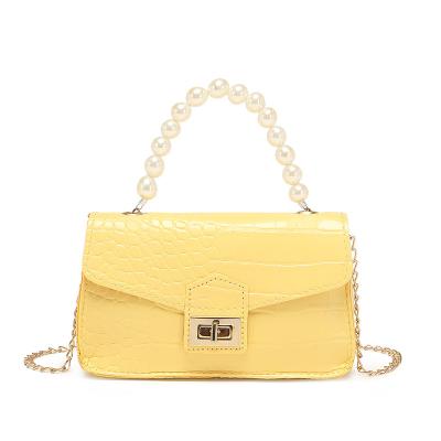 China Other New Crocodile Bag Women2023 Portable Small Pattern Pearl Square Lock Chain Handbag for sale