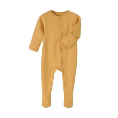 China Wholesale Eco-Friendly Breathable Newborn Color Baby Rompers Footed 100% Cotton Pajamas White With Mittens for sale