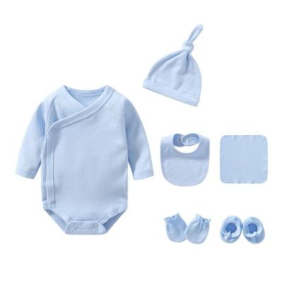 China Eco-friendly Washable Breathable Hot Sale In Amazon Baby Rompers Gift Set 0-24m Newborn Jumpsuit Hat Bibs Mittens Booties 6 Pcs Set Baby Clothes for sale