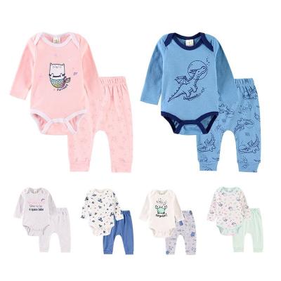 China Wholesale Eco-friendly Washable Breathable Baby Romper Newborn Gift Set 100% Cotton Print Jumpsuit Pants Set Baby Clothes for sale