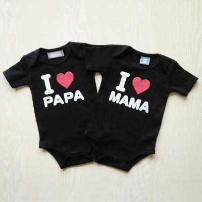 China Newborn 100% Cotton Baby Bodysuits Onesies Onesies Clothing Sets Black Short Twins Romper Set Baby Mom Dad i Love 2 Pcs for sale