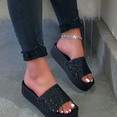 China New Fashion Trend Design Fashion Platform Slippers Glitter Women's Fabby Slides Upper Unique Thick High Heel Lady Outdoor Sandals for sale