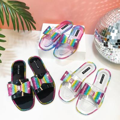 China New Arrival Women Lightweight Sandals Diamond Casual Rivet Lady Fashion Colorful Bowknot Slides Outdoor Sandals for sale