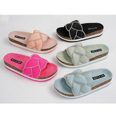 China New Style Trend Fashion Women Faux Stone Suede Sandals Thick Fashion Outdoor Platform Unique Sandals Slippers for sale