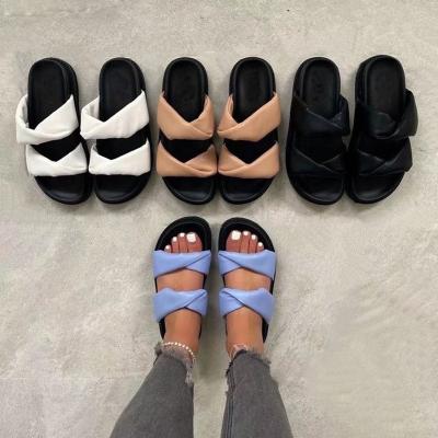 China New Trend Women Waterproof Rubber Slippers Soft Cute Flat Lady Flip Flop Strap Sandals Double Slippers for sale