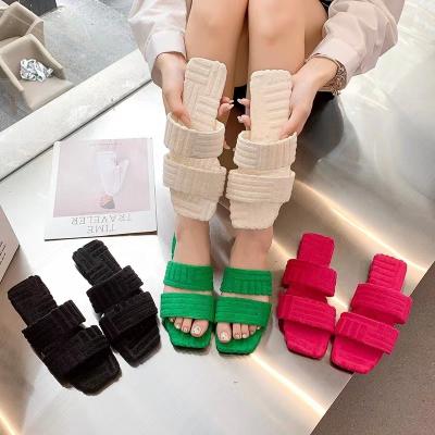 China Breathable Plus Size Branded Towel Sandals Women Green Toweling Slippers Rubber Summer Designer Slides Slip On Sandals for sale