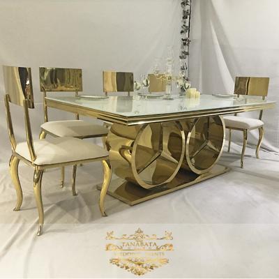 China DINING TABLE LOVERS FURNITURE Wedding Chairs and Tables White Glass Top Set for sale