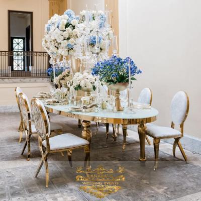 China (Others) French Style Gold Metal Frame Adjustable Party Wedding Table And Chairs for sale