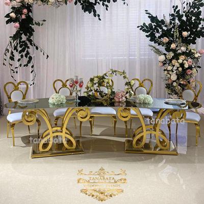 China New Design Adjustable Top Gold Stainless Steel Bride and Groom Glass Coffee Table (Other) for Event for sale