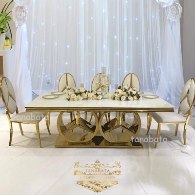 China Stainless Steel Adjustable Base White (Others) Gold Glass Top Tables For Weddings for sale