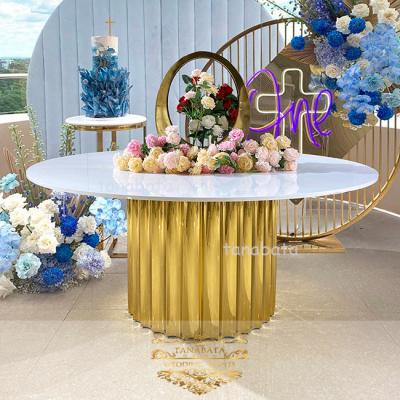 China Stainless Steel Adjustable Base Shape Modern Sun MDF Top (Other) Round Center Wedding Table for sale