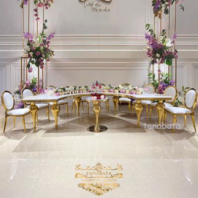 China Adjustable Luxury Top 10 Seater Luxury MDF Stainless Steel Gold Design Half Round Dining Table (Other) for sale