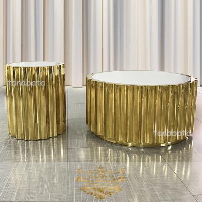 China Adjustable modern marble top living room metal gold designwhite gold center table (other) center table design(other) for sale