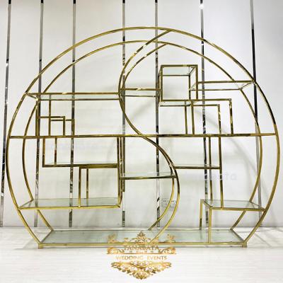 China Wedding/Party Events Gold Stainless Steel Metal Bar Wall Shelf Wine Glass Top Shelf for sale