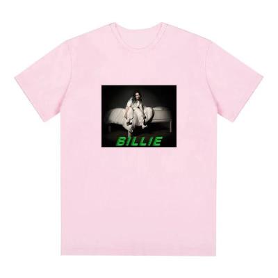 China 100% Cotton Billie Eilish Anti Shrink Poster Printed Round Neck Short Sleeve T-Shirt for sale