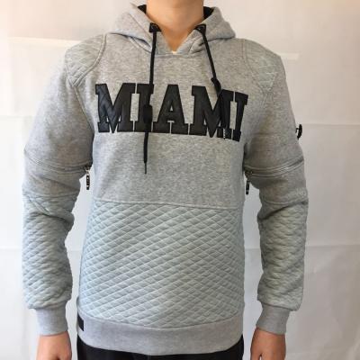 China 2018 New Fashion PU Sleeve Metal Label Anti-Shrink Leather Stitched Wholesale Custom Hoodies for sale