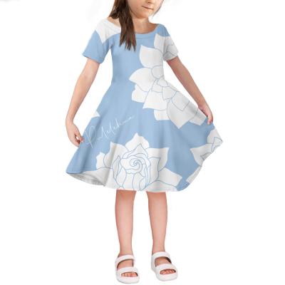 China Anti-static Wholesale Flower Pattern Summer Girls Dress Short Sleeve Kids Sweet Dresses for sale