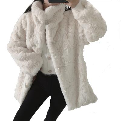 China Other Winter Solid Color Loose Soft Single Breasted Ox Horn Button Imitation Rabbit Fur Coat for sale