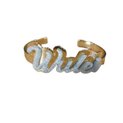 China Customate TRENDY Hip Hop Gold Silver Personalized Big Acrylic Bangle Letter Name Bracelet For Women for sale