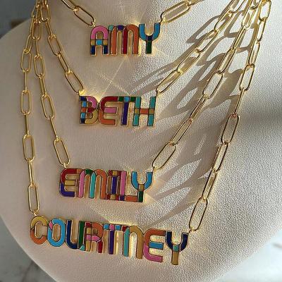 China 2021 New Alloy Enamel Name Necklace Cute Gift Cute Letter Pendant Colorful Romantic Necklace Custom Made for sale