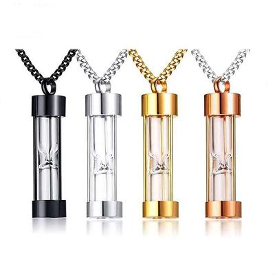 China OEM Qiuhan Timeless Hourglass Cremation Cremation Urn Pendant Necklace For Ashes Stainless Steel Glass Timeless Hourglass Pendant Necklace for sale