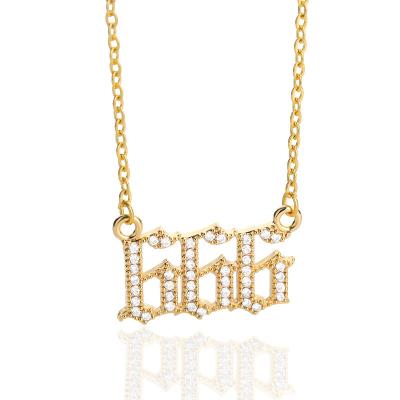 China Europe and America Qiuhan Letter Necklace OEM/ODM English Font Style Necklace Angel Number Pave Necklace Zirconia Old for sale